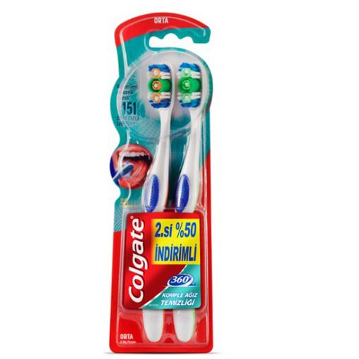 Colgate 360 Komple Ağız Temizliği Çok Yönlü Koruma Orta Diş Fırçası 1+1. ürün görseli