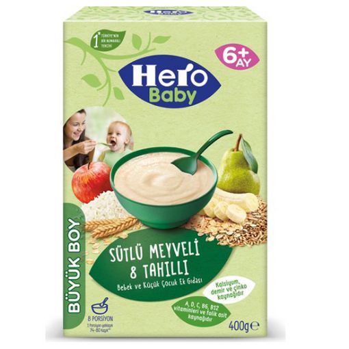 Hero Baby Sütlü Meyveli 8 Tahıllı Kaşık Maması 6+ Ay 400 Gr. ürün görseli