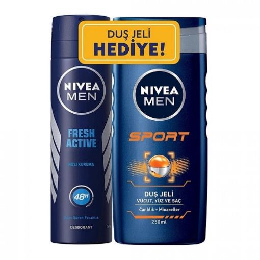 Nivea Deo Sprey Fresh Erkek 150 ml + Duş Jeli Sport 250 Ml Set. ürün görseli