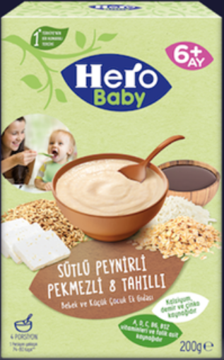 Hero Baby Sütlü 8 Tahıllı Peynirli Pekmezli Ek Gıda 6+ Ay 200 Gr. ürün görseli