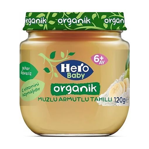 Hero Baby Organik Muz & Armut & Yulaf Püresi Kaşık Maması 6 Ay 125 Gr. ürün görseli