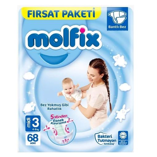 Molfix Bebek Bezi 3 Beden Midi 68 Adet. ürün görseli