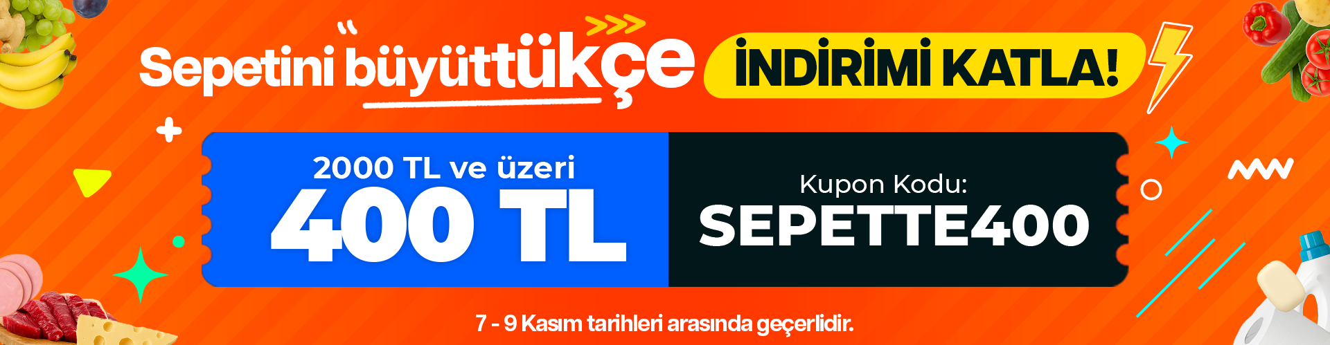 2000 TL ve üzeri alışverişe 400 TL İndirim!
